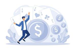 poker speler, Lucky casino winnaar vlak vector karakter. het gokken inkomen, belastingheffing van het gokken inkomen, wettelijk weddenschappen operaties concept. vlak vector modern illustratie