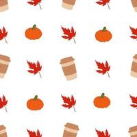 herfst patroon met pompoen latte en herfst bladeren. herfst patroon voor herfst ontwerp vector