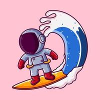 schattig astronaut surfing tekenfilm vector illustratie. tekenfilm stijl icoon of mascotte karakter vector.