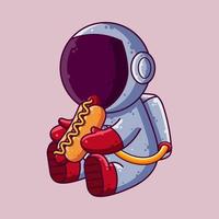schattig astronaut aan het eten heet hond tekenfilm vector illustratie. tekenfilm stijl icoon of mascotte karakter vector.