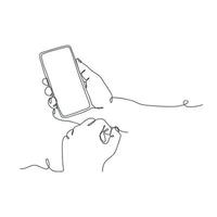 doorlopend lijn tekening van persoon Holding smartphone vector