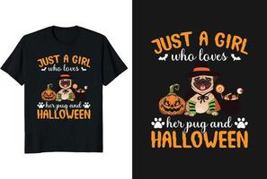 alleen maar een meisje wie liefdes haar mopshond en halloween t-shirt ontwerp en grafisch grappig typografie wijnoogst t-shirt of vector en illustratie