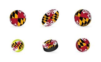 sport- uitrusting met vlag van Maryland. sport- icoon set. vector