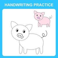 handschrift oefening. spoor de lijnen en kleur de varken. leerzaam kinderen spel, kleur boek vel, afdrukbare werkblad. vector illustratie