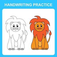 handschrift oefening. trek lijnen en kleur de leeuw. leerzaam kinderen spel, kleur vel, afdrukbare werkblad. vector illustratie