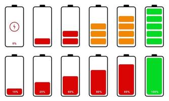 accu indicator icoon set. accu in rekening brengen niveau indicator voor smartphone en laptop. vector illustratie.