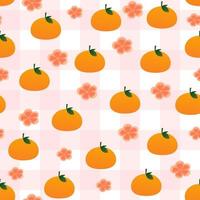 mandarijn gecontroleerd naadloos patroon met bloem bloesem Aan wit achtergrond voor afdrukken of behang vector