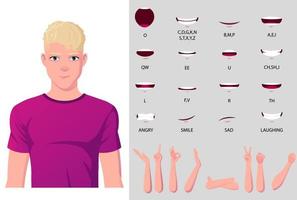 gewoontjes Mens karakter mond animatie en hand- gebaren vector