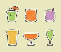 cocktails drankjes zes pictogrammen vector