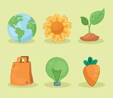 zes milieuvriendelijke pictogrammen