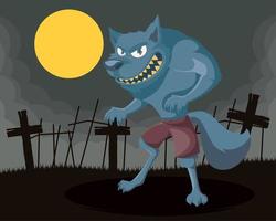 halloween weerwolf in begraafplaats vector