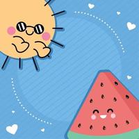 zon en watermeloen kawaii vector