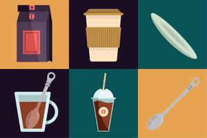 zes Internationale koffie dag pictogrammen vector