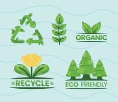 vijf milieuvriendelijke pictogrammen vector