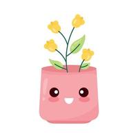 kamerplant kawaii met geel bloemen vector