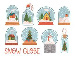 Kerstmis sneeuw wereldbol reeks vlak ontwerp vector illustratie