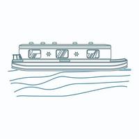 bewerkbare kant visie drijvend kanaal boot Aan golvend water vector illustratie in schets stijl voor artwork element van vervoer of recreatie van Verenigde koninkrijk of Europa verwant ontwerp