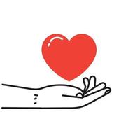 hand- getrokken tekening hand- Holding liefde hart illustratie vector