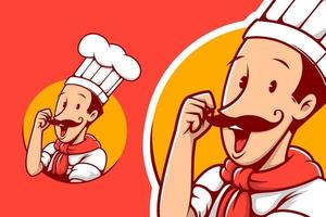 chef koken meester met snor tekenfilm mascotte embleem logo vector