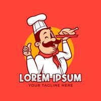 chef koken meester met snor tekenfilm mascotte embleem logo vector