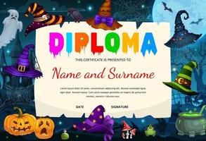 halloween diploma met heks hoeden, pompoen, spinneweb vector