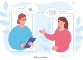 psychotherapeut en geduldig. een online psychotherapie sessie. psychologisch bijstand en advies, behandeling verslavingen en mentaal problemen vector