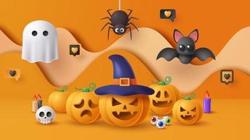 halloween Scherm podium decoratie achtergrond met eng ornament. vector 3d illustratie