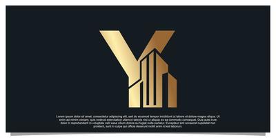 monogram logo ontwerp eerste brief y voor bedrijf met gebouw gouden kleur concept premie vector