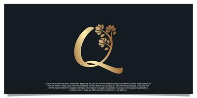 logo ontwerp brief q met bloem uniek concept premie vector