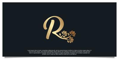 logo ontwerp brief r met bloem uniek concept premie vector