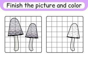 compleet de afbeelding paddestoel coprinus. kopiëren de afbeelding en kleur. af hebben de afbeelding. kleur boek. leerzaam tekening oefening spel voor kinderen vector