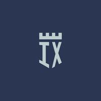 ix logo monogram met vesting kasteel en schild stijl ontwerp vector