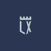 lx logo monogram met vesting kasteel en schild stijl ontwerp vector