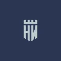 hw logo monogram met vesting kasteel en schild stijl ontwerp vector