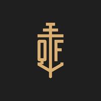 qf eerste logo monogram met pijler pictogram ontwerp vector