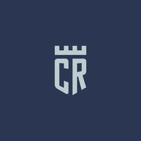 cr logo monogram met vesting kasteel en schild stijl ontwerp vector