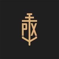 px eerste logo monogram met pilaar pictogram ontwerp vector