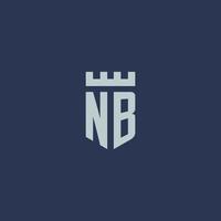 nb logo monogram met vesting kasteel en schild stijl ontwerp vector