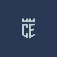 ce logo monogram met vesting kasteel en schild stijl ontwerp vector