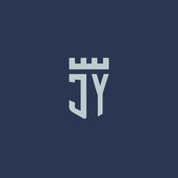 jy logo monogram met vesting kasteel en schild stijl ontwerp vector