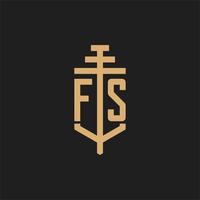 fs eerste logo monogram met pilaar pictogram ontwerp vector