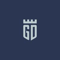 gd logo monogram met vesting kasteel en schild stijl ontwerp vector