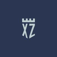 xz logo monogram met vesting kasteel en schild stijl ontwerp vector