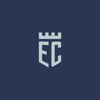 ec logo monogram met vesting kasteel en schild stijl ontwerp vector