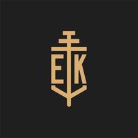 ek eerste logo monogram met pijler pictogram ontwerp vector