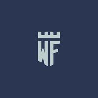 wf logo monogram met vesting kasteel en schild stijl ontwerp vector