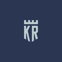 kr logo monogram met vesting kasteel en schild stijl ontwerp vector