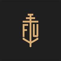fu eerste logo monogram met pijler pictogram ontwerp vector