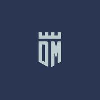 dm logo monogram met vesting kasteel en schild stijl ontwerp vector