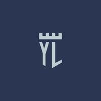 yl logo monogram met vesting kasteel en schild stijl ontwerp vector